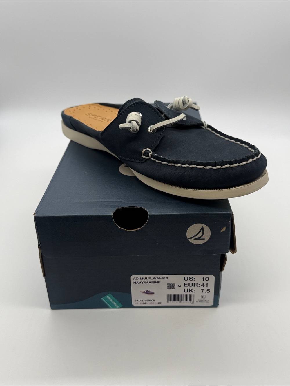 Sperry Navy and Cream Backless Moccasin Mule